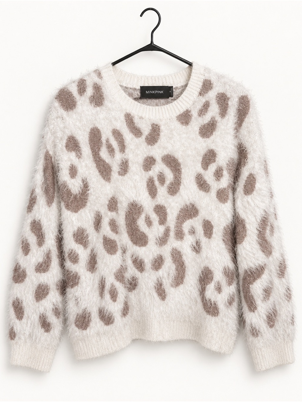 MINKPINK Cream Sweater with Taupe Leopard Print